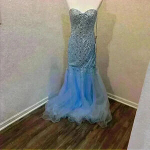 Glamour by Terani Couture Blue Prom Dress